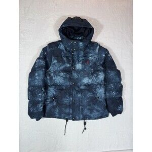 Polo Ralph Lauren Blue Tie-Dye Camo Convertible Down Filled Puffer Jacket Size L